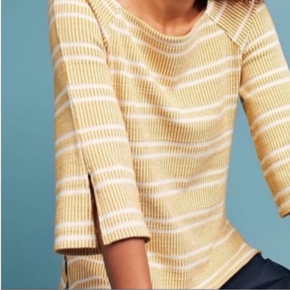 New Anthropologie Postmark Textured Mustard Yellow Pullover Top Cotton Small - Picture 2 of 9